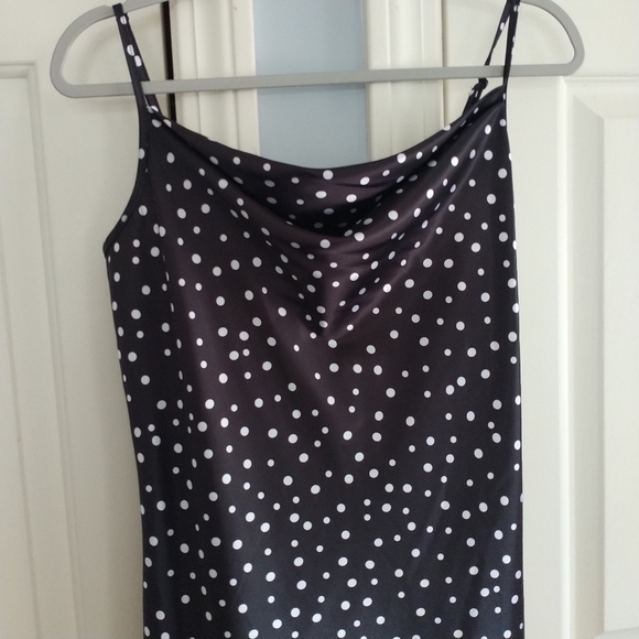 Bebe Satin Midi Silhouette Black & White Polka Dot Dress M - Picture 3 of 11